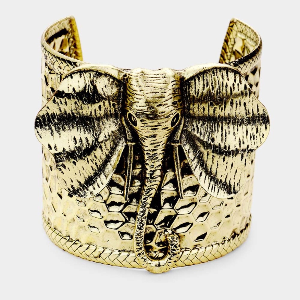 Bohemian Elephant Cuff Bracelet Antiqued Gold